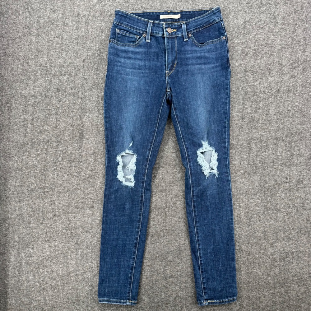 Levis 711 Skinny Jeans Womens 26 Medium Wash Distressed Ripped Knee Denim Pants